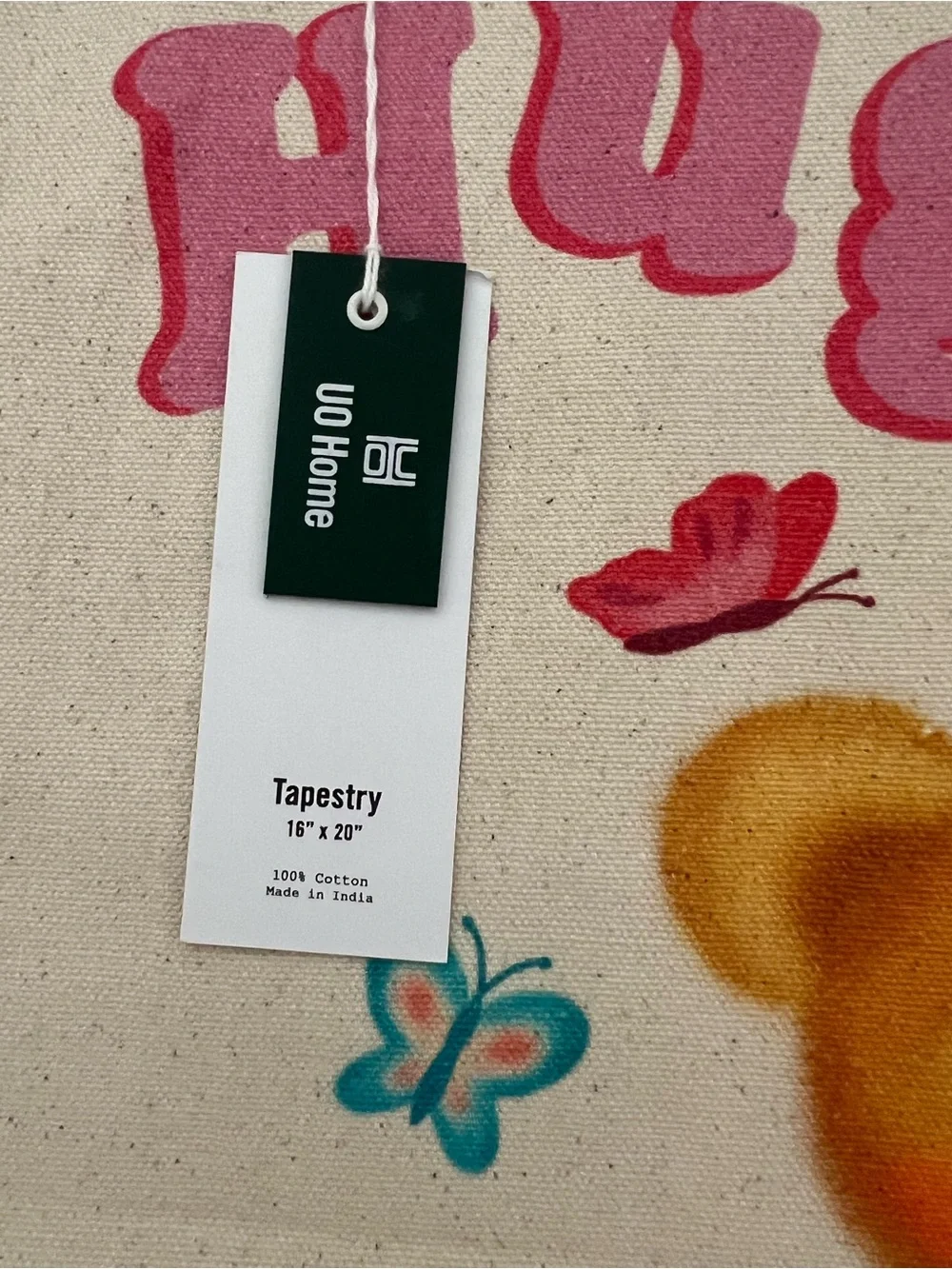 Urban Outfitters Pink and Tan Teddy Tapestry with Butterflies